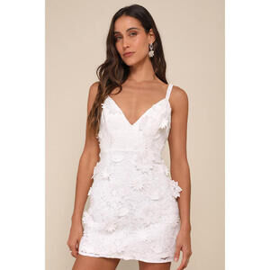 Lulus Exceedingly Lovely White Applique Floral Backless Mini Dress - Size S